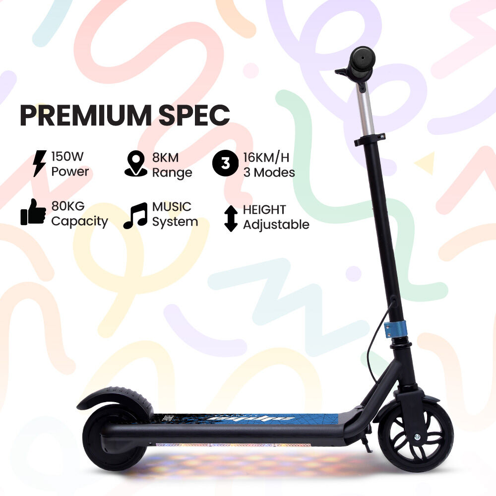 ALPHA Edge Electric Scooter Kids/Teens, 16km/h Max, Adjustable Height, UL Certified, AU Compliant, Dual Brakes, Bluetooth Music, LED, Blue - Image 2