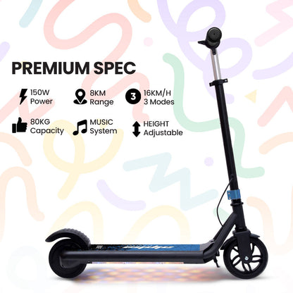 ALPHA Edge Electric Scooter Kids/Teens, 16km/h Max, Adjustable Height, UL Certified, AU Compliant, Dual Brakes, Bluetooth Music, LED, Blue - Image 2
