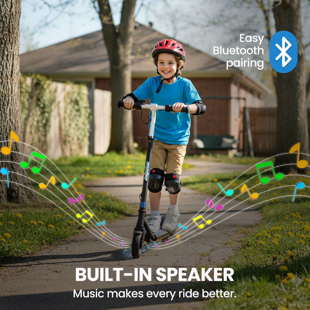 ALPHA Edge Electric Scooter Kids/Teens, 16km/h Max, Adjustable Height, UL Certified, AU Compliant, Dual Brakes, Bluetooth Music, LED, Blue - Image 5