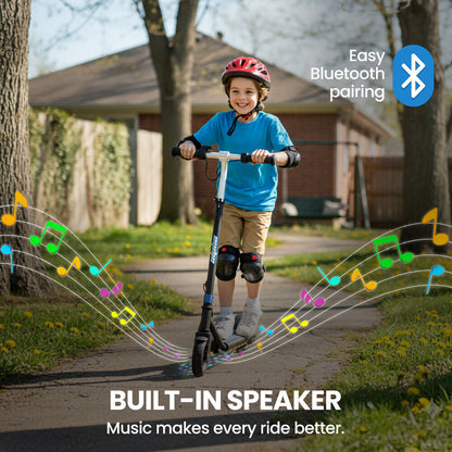 ALPHA Edge Electric Scooter Kids/Teens, 16km/h Max, Adjustable Height, UL Certified, AU Compliant, Dual Brakes, Bluetooth Music, LED, Blue - Image 5