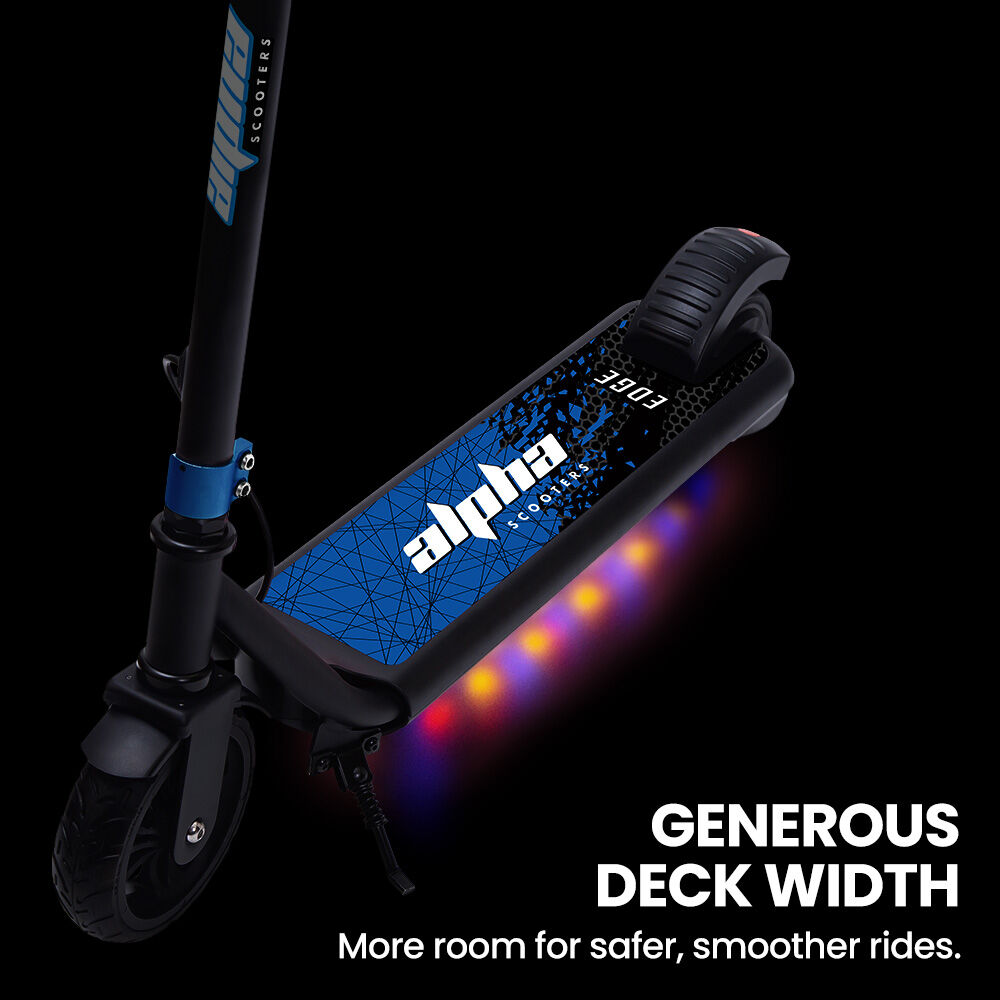 ALPHA Edge Electric Scooter Kids/Teens, 16km/h Max, Adjustable Height, UL Certified, AU Compliant, Dual Brakes, Bluetooth Music, LED, Blue - Image 6