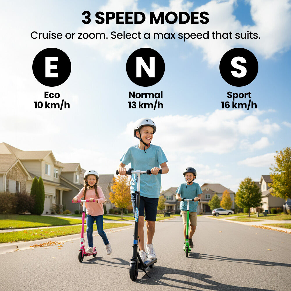 ALPHA Edge Electric Scooter Kids/Teens, 16km/h Max, Adjustable Height, UL Certified, AU Compliant, Dual Brakes, Bluetooth Music, LED, Blue - Image 7