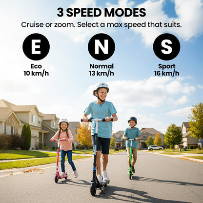 ALPHA Edge Electric Scooter Kids/Teens, 16km/h Max, Adjustable Height, UL Certified, AU Compliant, Dual Brakes, Bluetooth Music, LED, Blue - Image 7