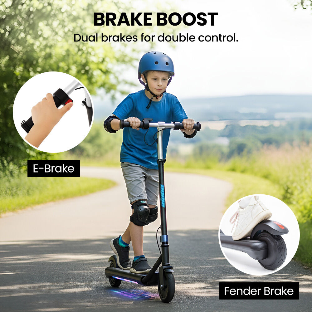 ALPHA Edge Electric Scooter Kids/Teens, 16km/h Max, Adjustable Height, UL Certified, AU Compliant, Dual Brakes, Bluetooth Music, LED, Blue - Image 9