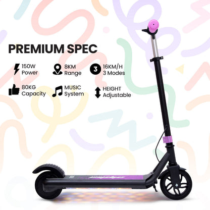 ALPHA Edge Electric Scooter Kids/Teens, 16km/h Max, Adjustable Height, UL Certified, AU Compliant, Dual Brakes, Bluetooth Music, LED, Pink - Image 2