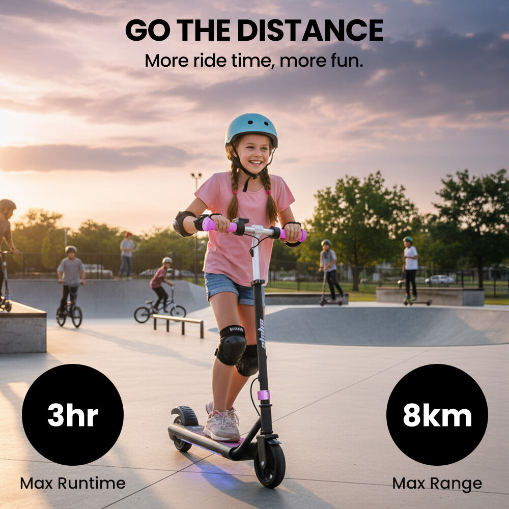 ALPHA Edge Electric Scooter Kids/Teens, 16km/h Max, Adjustable Height, UL Certified, AU Compliant, Dual Brakes, Bluetooth Music, LED, Pink - Image 3