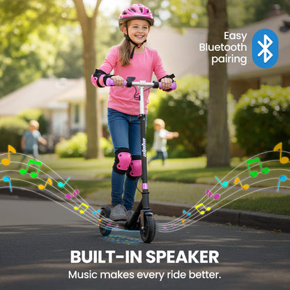ALPHA Edge Electric Scooter Kids/Teens, 16km/h Max, Adjustable Height, UL Certified, AU Compliant, Dual Brakes, Bluetooth Music, LED, Pink - Image 5