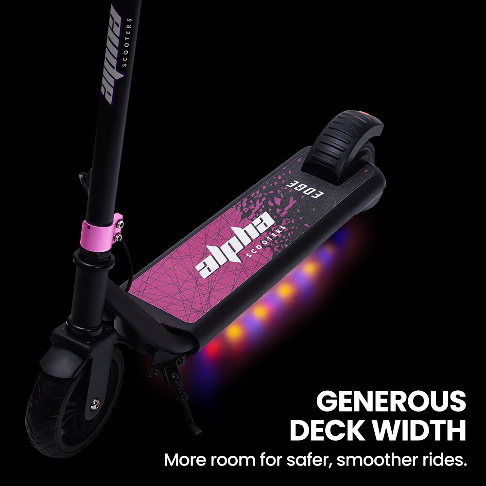 ALPHA Edge Electric Scooter Kids/Teens, 16km/h Max, Adjustable Height, UL Certified, AU Compliant, Dual Brakes, Bluetooth Music, LED, Pink - Image 6