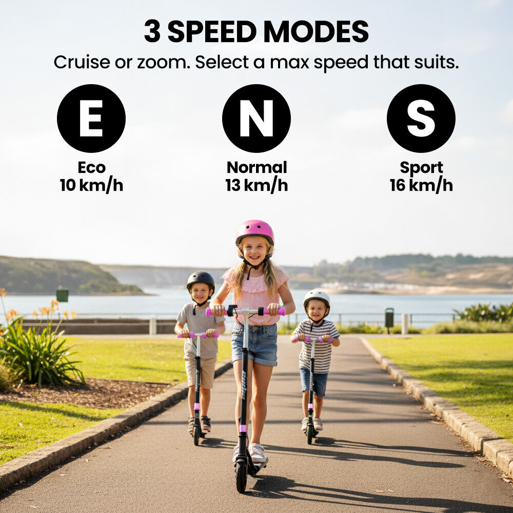 ALPHA Edge Electric Scooter Kids/Teens, 16km/h Max, Adjustable Height, UL Certified, AU Compliant, Dual Brakes, Bluetooth Music, LED, Pink - Image 7