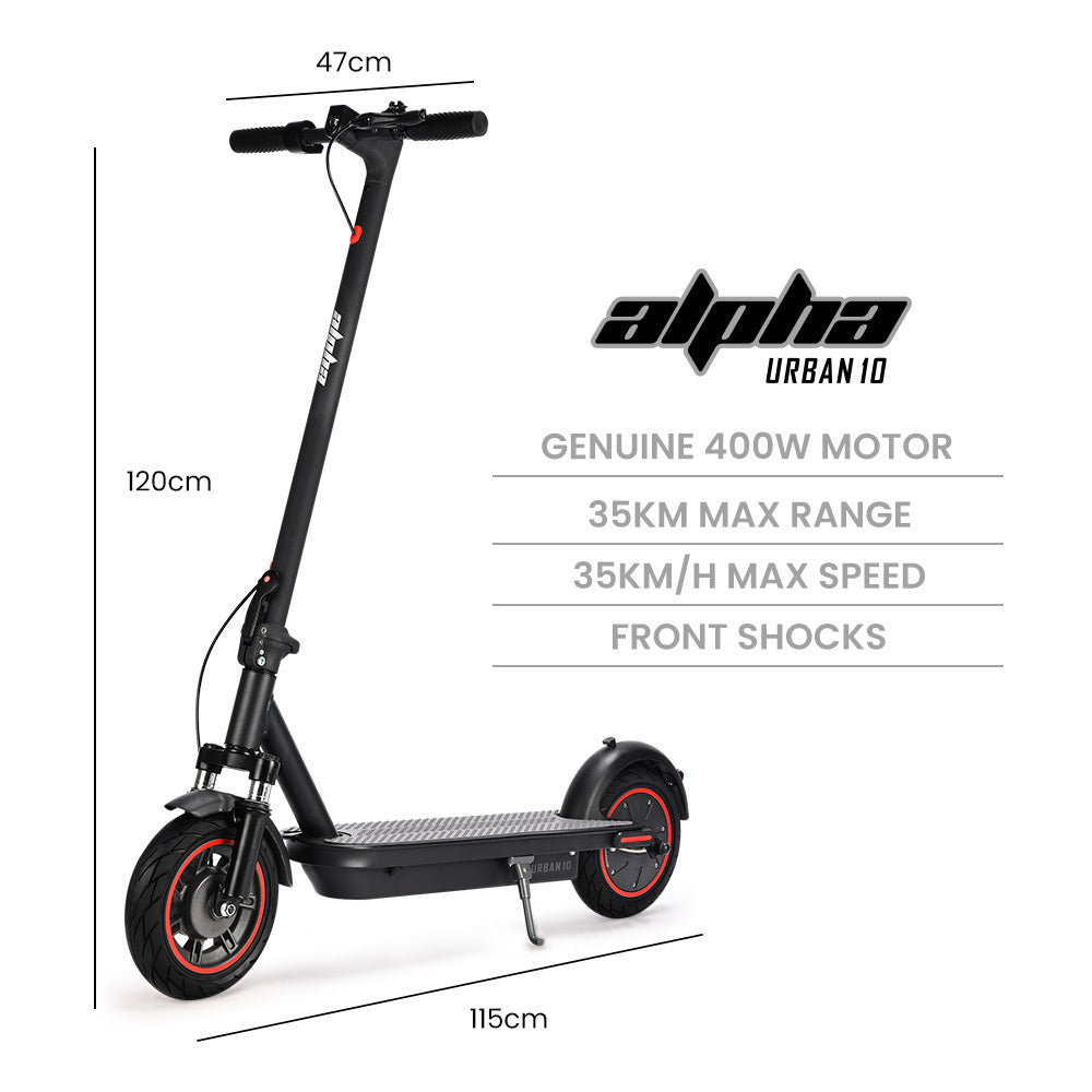 ALPHA Urban 10 Electric Scooter, 35km/h, Suspension, 35km Range, 10-Inch Wheels, Brushless Motor, Free APP, Motorised Commuter eScooter for Adults, Black - Image 2