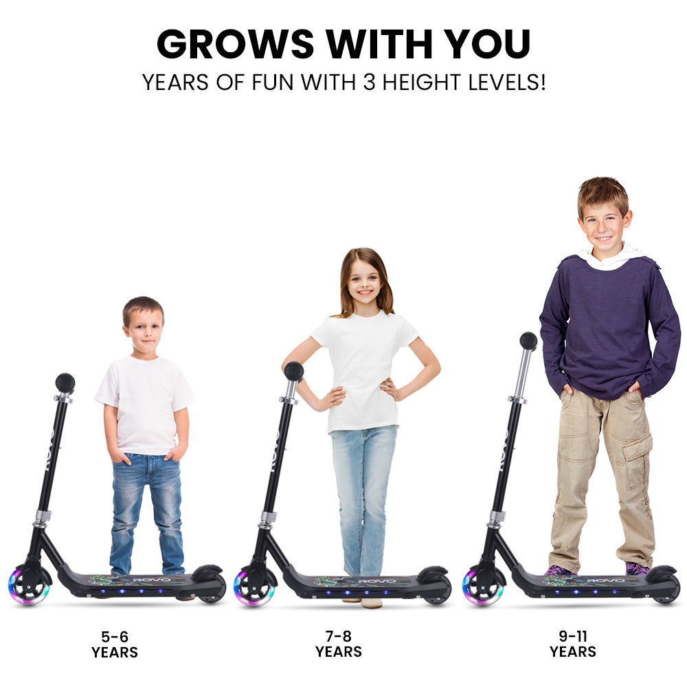 ROVO KIDS WhizKid Electric Scooter, Ages 5-11, Adjustable Height, AU Compliant, Lithium Battery, Brushless Motor, Black - Image 4