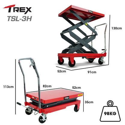 T-REX 300KG Hydraulic High Lift Double Scissor Trolley, 1.3M Max Platform Hgt, Heavy-Duty, for Material Handling - Image 2