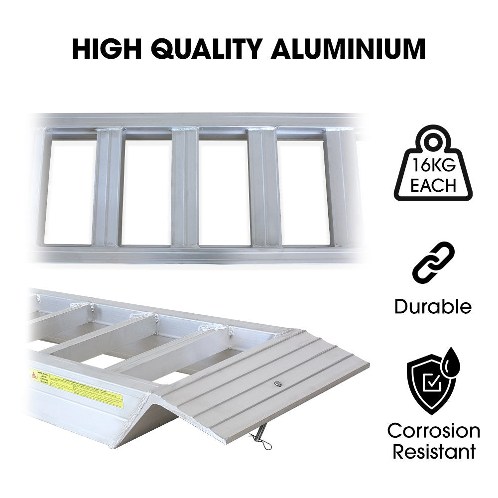 BULLET Pair of 2.3m Aluminium Loading Ramps, 4000kg Total Capacity, Heavy-Duty, Safety Pins, for Car, 4x4, Ride on Mower, ATV, Mini Excavator - Image 2