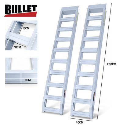 BULLET Pair of 2.3m Aluminium Loading Ramps, 4000kg Total Capacity, Heavy-Duty, Safety Pins, for Car, 4x4, Ride on Mower, ATV, Mini Excavator - Image 7