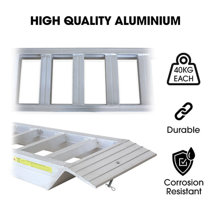 BULLET Pair of 3.8m Aluminium Loading Ramps, 4000kg Total Capacity, Heavy-Duty, 80cm Max Height, Safety Pin, for Car, 4x4, Ride on Mower, ATV, Mini Excavator - Image 2