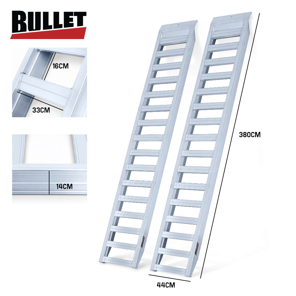 BULLET Pair of 3.8m Aluminium Loading Ramps, 4000kg Total Capacity, Heavy-Duty, 80cm Max Height, Safety Pin, for Car, 4x4, Ride on Mower, ATV, Mini Excavator - Image 7