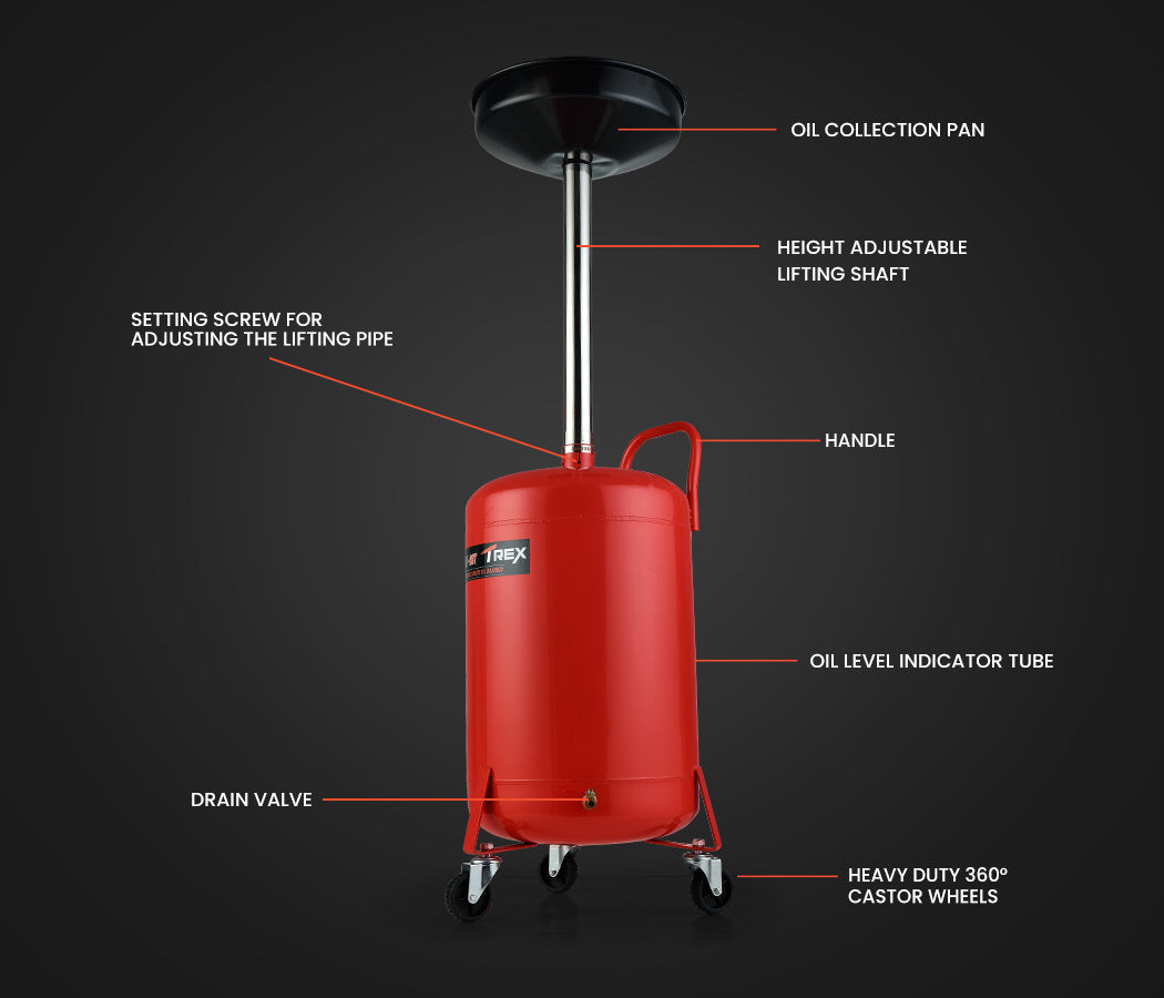 T-REX 60L Mobile Waste Oil Drainer Tank, Telescopic, for Car Engine, Workshop - Image 3