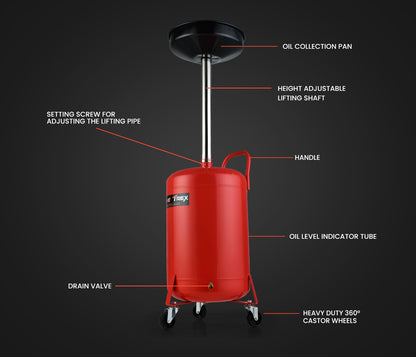 T-REX 60L Mobile Waste Oil Drainer Tank, Telescopic, for Car Engine, Workshop - Image 3