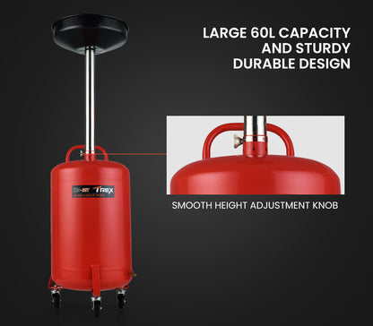 T-REX 60L Mobile Waste Oil Drainer Tank, Telescopic, for Car Engine, Workshop - Image 5
