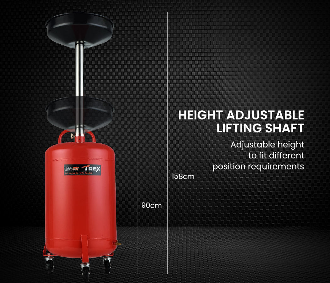 T-REX 60L Mobile Waste Oil Drainer Tank, Telescopic, for Car Engine, Workshop - Image 6