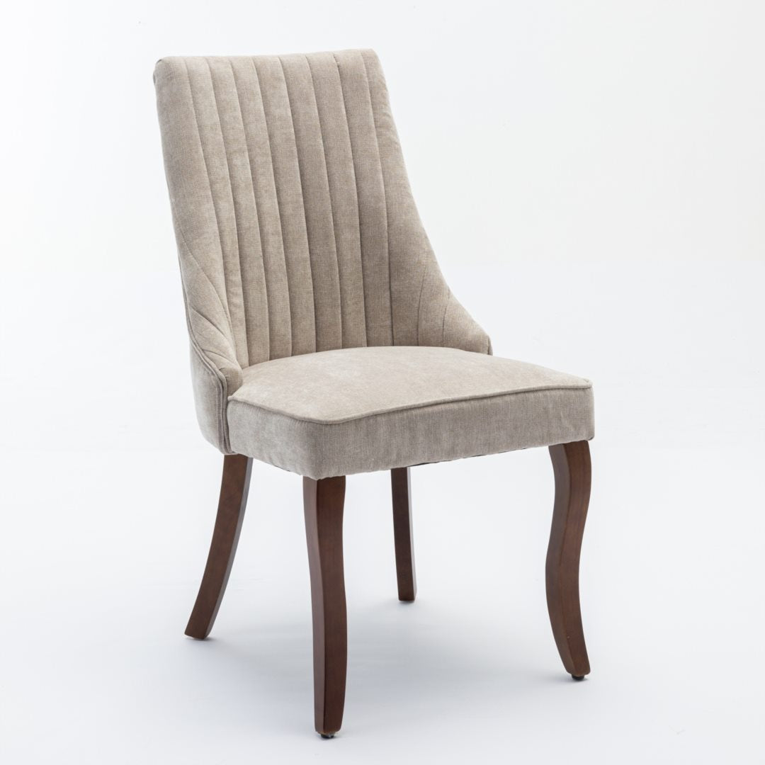2x Fabric Channel Tufted Dining Chairs with Curved Wood Legs -Beige - Image 2