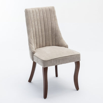 2x Fabric Channel Tufted Dining Chairs with Curved Wood Legs -Beige - Image 3