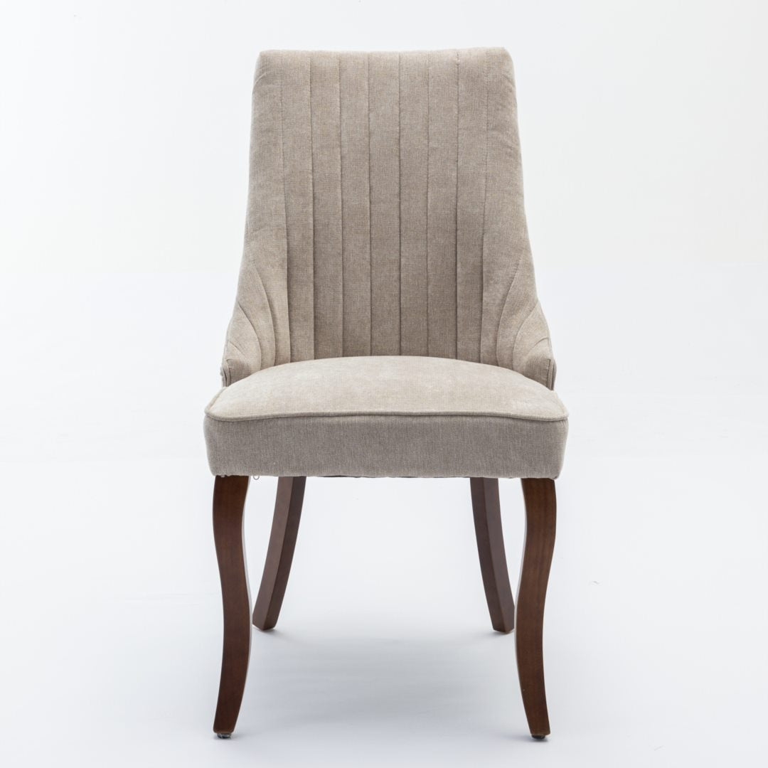 2x Fabric Channel Tufted Dining Chairs with Curved Wood Legs -Beige - Image 4