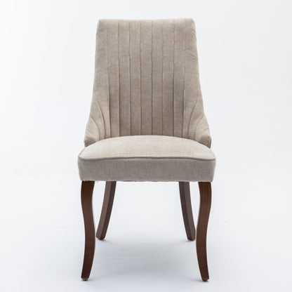 2x Fabric Channel Tufted Dining Chairs with Curved Wood Legs -Beige - Image 4
