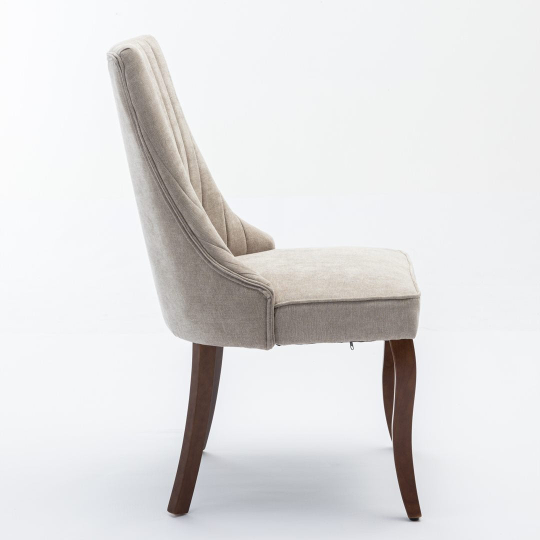 2x Fabric Channel Tufted Dining Chairs with Curved Wood Legs -Beige - Image 5