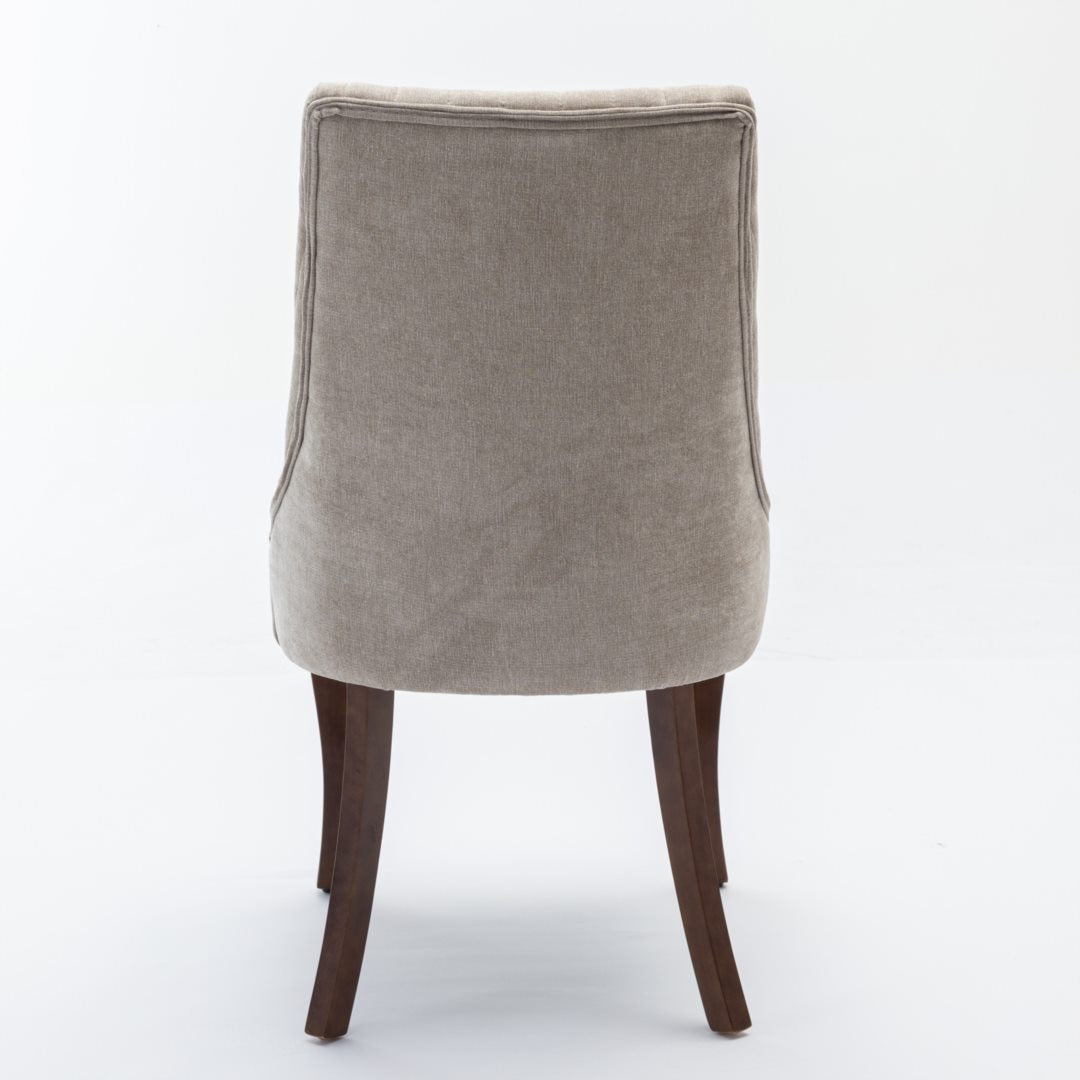 2x Fabric Channel Tufted Dining Chairs with Curved Wood Legs -Beige - Image 7