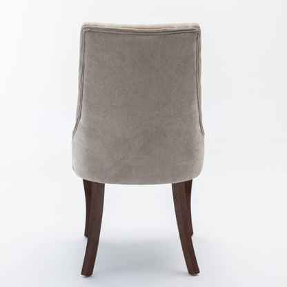 2x Fabric Channel Tufted Dining Chairs with Curved Wood Legs -Beige - Image 7