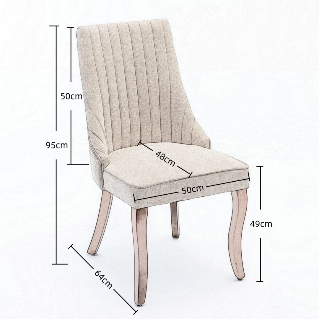 2x Fabric Channel Tufted Dining Chairs with Curved Wood Legs -Beige - Image 8