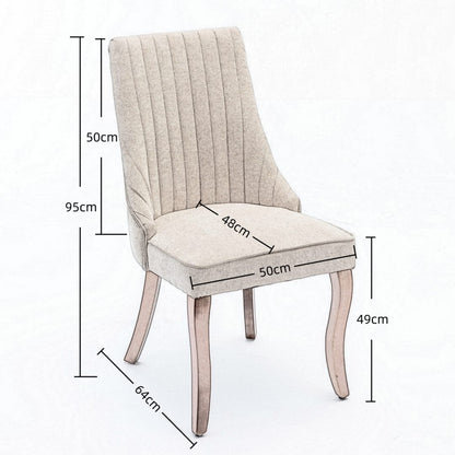 2x Fabric Channel Tufted Dining Chairs with Curved Wood Legs -Beige - Image 8