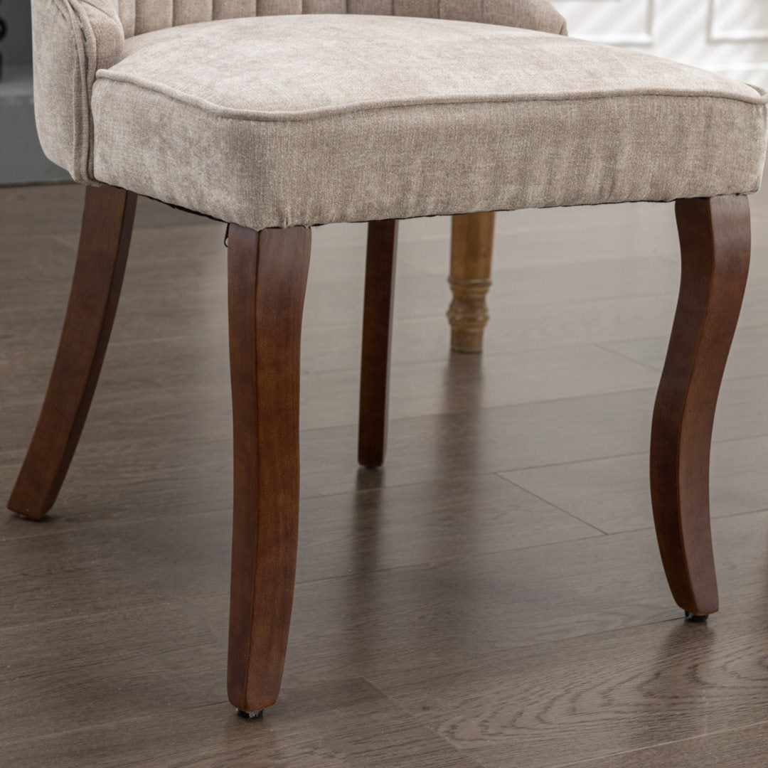 2x Fabric Channel Tufted Dining Chairs with Curved Wood Legs -Beige - Image 9