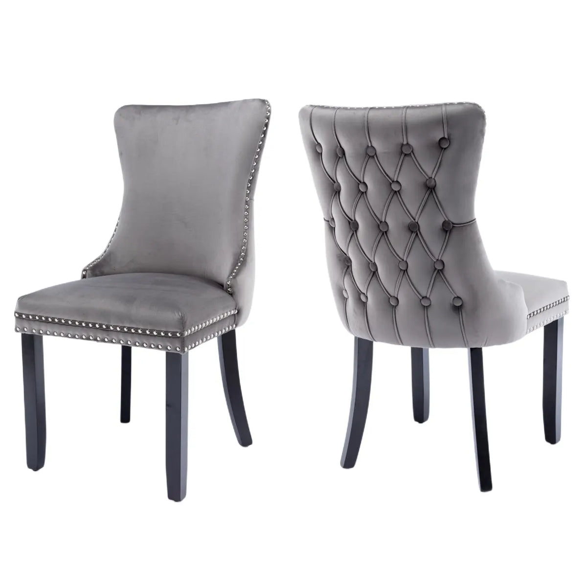 4x Velvet Upholstered Dining Chairs Tufted Wingback Side Chair with Studs Trim Solid Wood Legs for Kitchen - Image 2