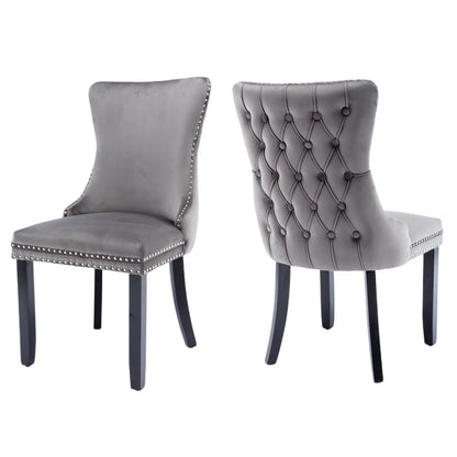4x Velvet Upholstered Dining Chairs Tufted Wingback Side Chair with Studs Trim Solid Wood Legs for Kitchen - Image 2