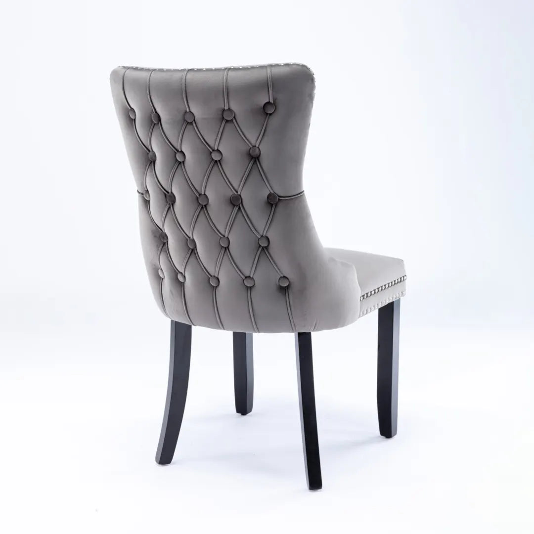 4x Velvet Upholstered Dining Chairs Tufted Wingback Side Chair with Studs Trim Solid Wood Legs for Kitchen - Image 4