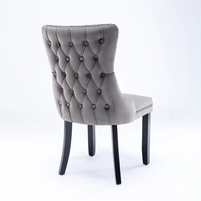 4x Velvet Upholstered Dining Chairs Tufted Wingback Side Chair with Studs Trim Solid Wood Legs for Kitchen - Image 4