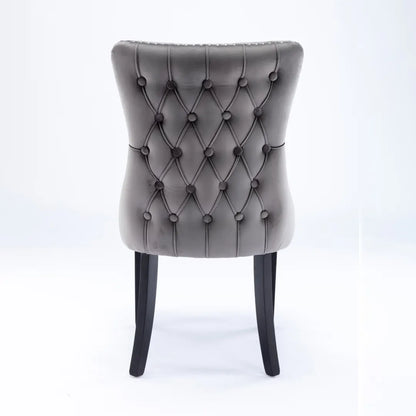 4x Velvet Upholstered Dining Chairs Tufted Wingback Side Chair with Studs Trim Solid Wood Legs for Kitchen - Image 5