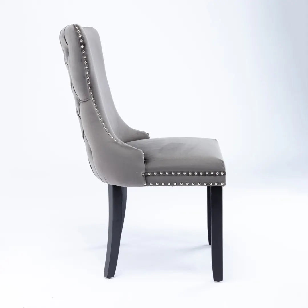 4x Velvet Upholstered Dining Chairs Tufted Wingback Side Chair with Studs Trim Solid Wood Legs for Kitchen - Image 6