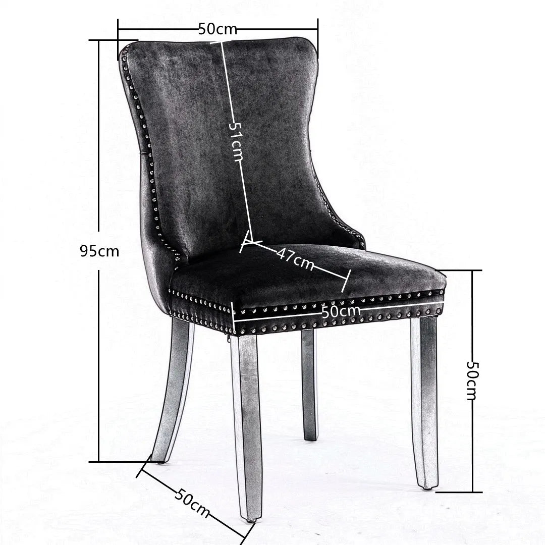 4x Velvet Upholstered Dining Chairs Tufted Wingback Side Chair with Studs Trim Solid Wood Legs for Kitchen - Image 7