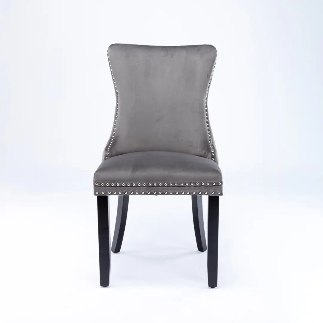 2x Velvet Upholstered Dining Chairs Tufted Wingback Side Chair with Studs Trim Solid Wood Legs for Kitchen - Image 2
