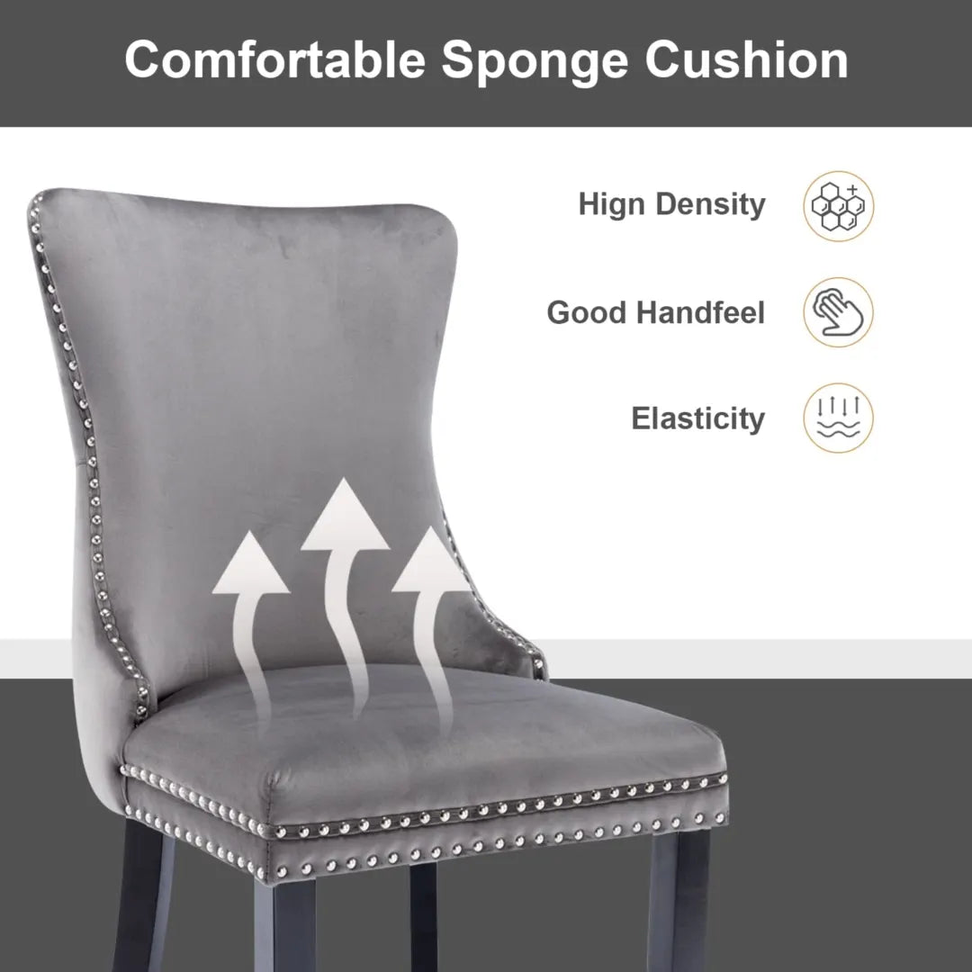 2x Velvet Upholstered Dining Chairs Tufted Wingback Side Chair with Studs Trim Solid Wood Legs for Kitchen - Image 9