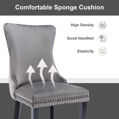2x Velvet Upholstered Dining Chairs Tufted Wingback Side Chair with Studs Trim Solid Wood Legs for Kitchen - Image 9
