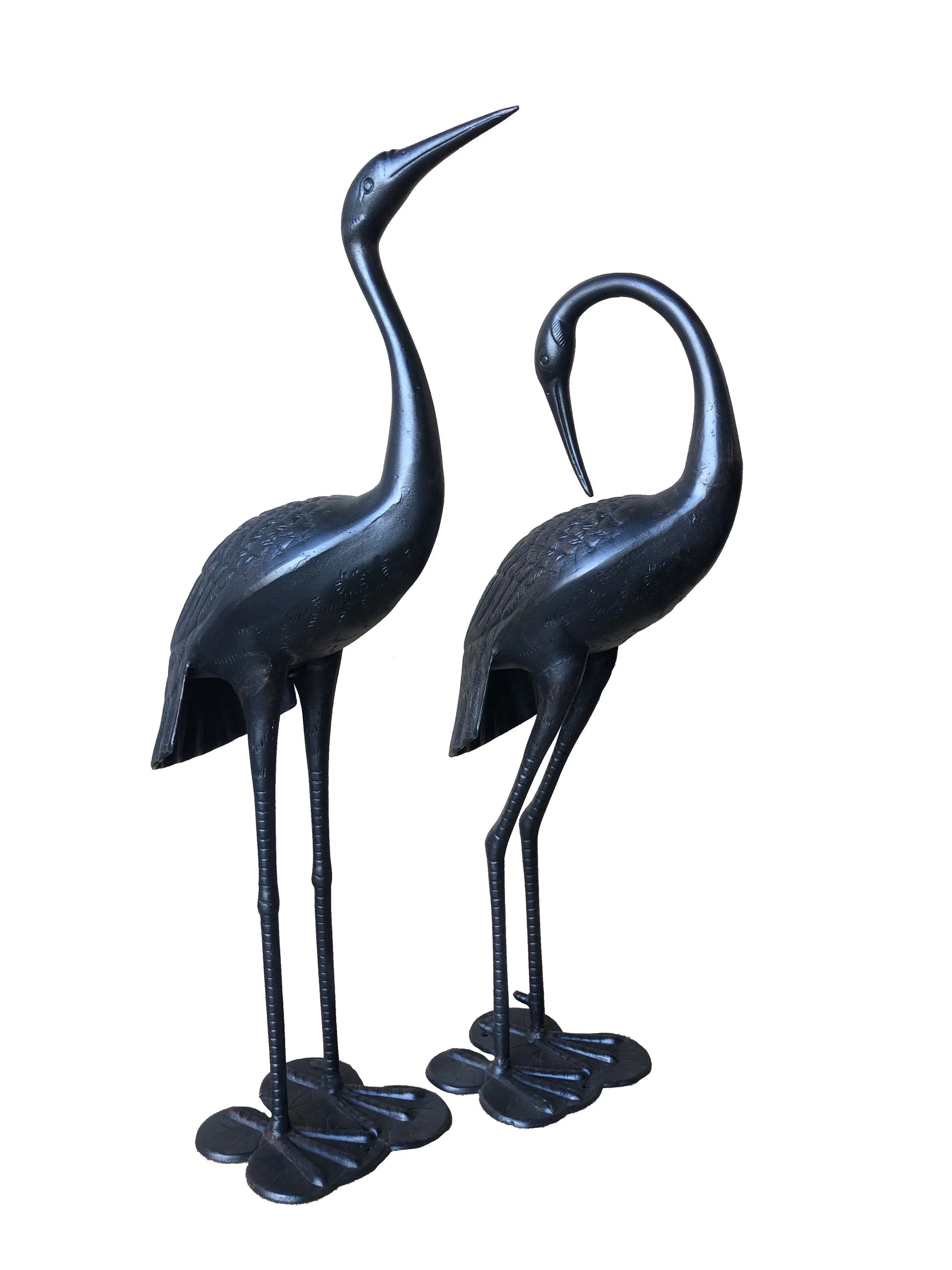 2 Piece Crane Couple Metal Statue Set - Image 2