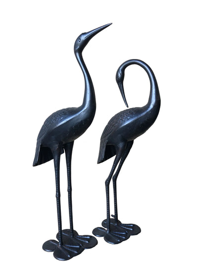 2 Piece Crane Couple Metal Statue Set - Image 2