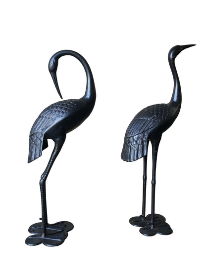 2 Piece Crane Couple Metal Statue Set - Image 3