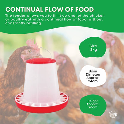 Rooster Farms 3Kg Automatic Chicken Feeder - Poultry Hen Feeding Seed Bucket - Image 5
