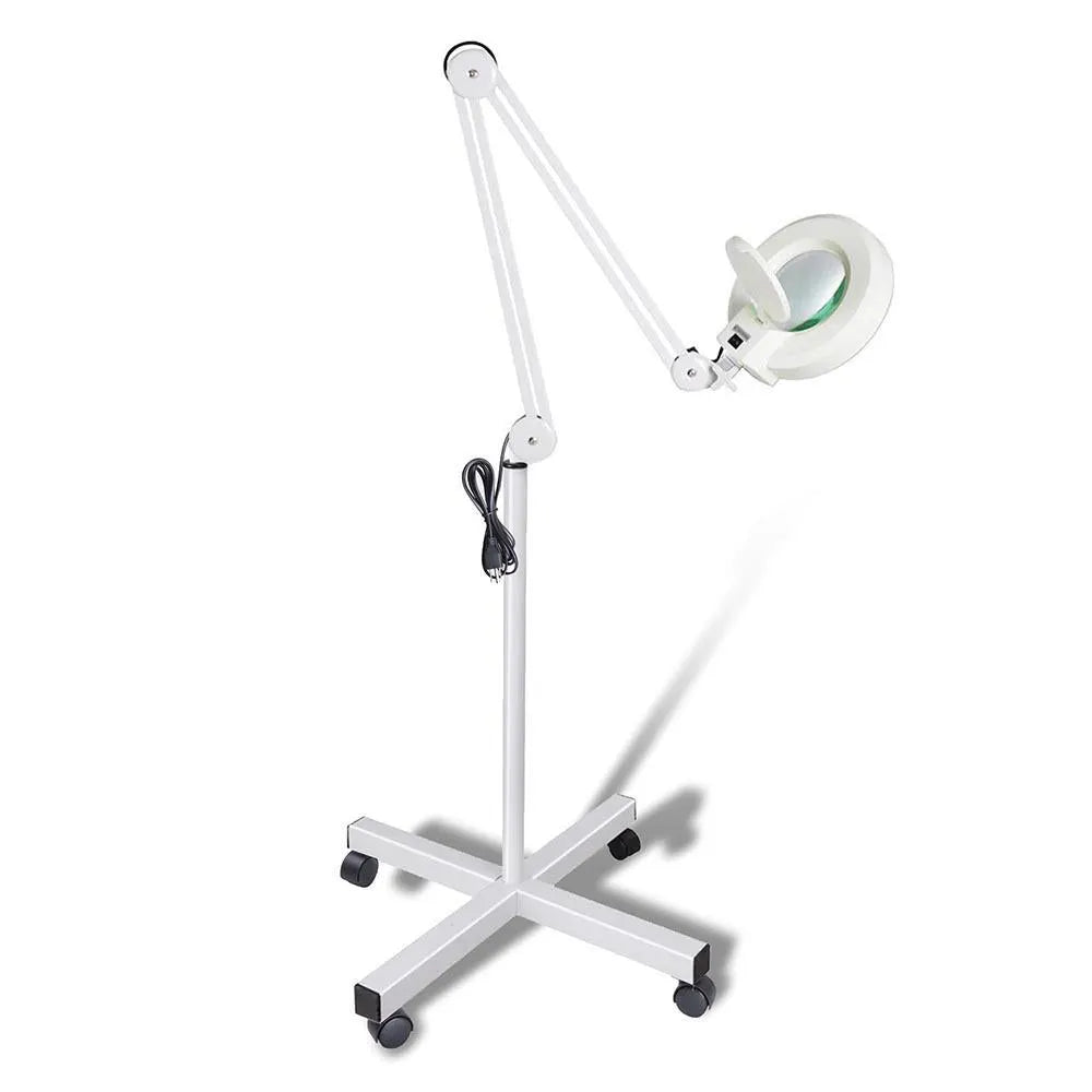 Ellie & Ruby 5x Magnifying Floor Lamp - Glass Lens Light and Wheeled Stand White