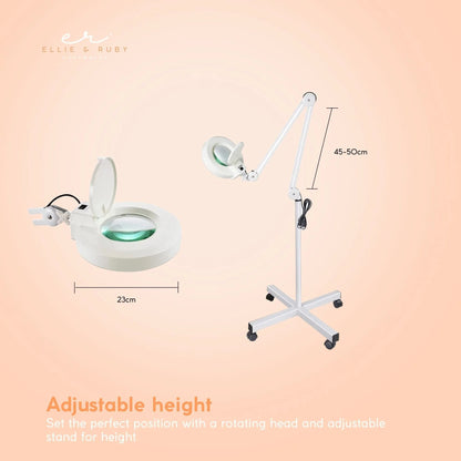 Ellie & Ruby 5x Magnifying Floor Lamp - Glass Lens Light and Wheeled Stand White - Image 3